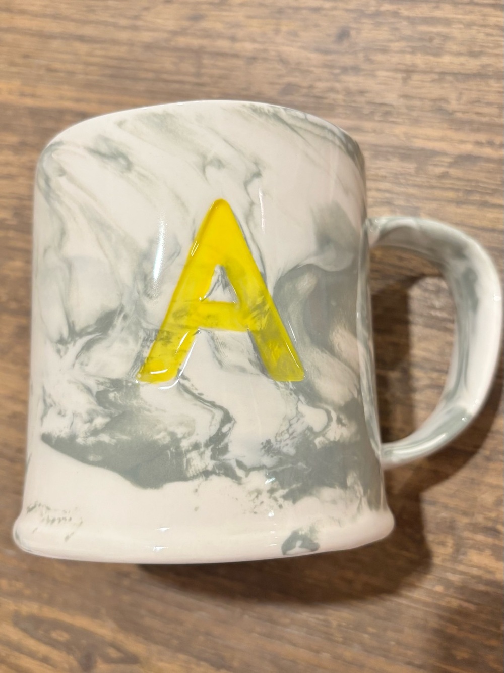 Anthropologie Marble Ceramic Mug with Yellow 'A'